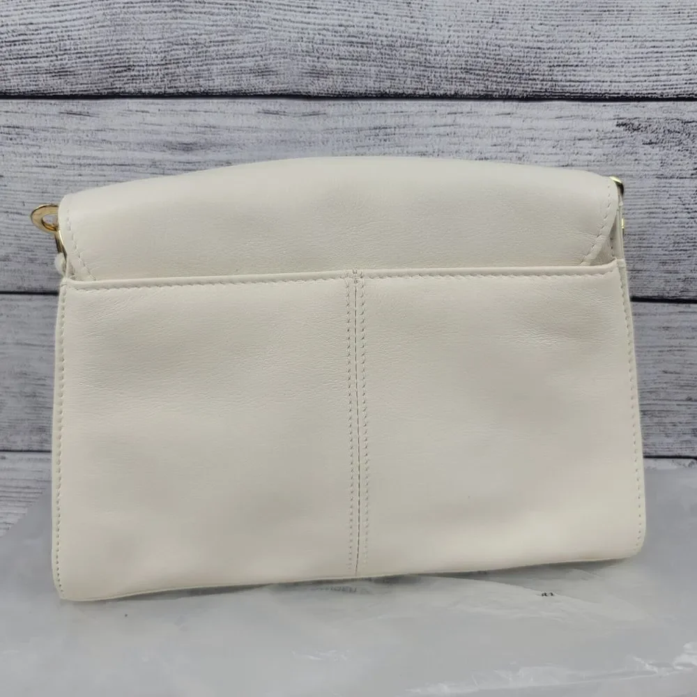 Etienne Aigner Leather Ivory Handbag with Crossbody Adjustable Strap Gold - Picture 2 of 9